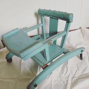 【希少】アンティーク ベビーチェア シャビー 古道具 水色 アメリカ 椅子 木製 ヴィンテージ