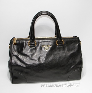 PRADA プラダ BN2324 ヴィッテロ シャイン ダブルジップ 2WAY ハンドバッグ ショルダーバッグ ブラック レザー 斜め掛けかばん 美品