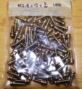 M2.6x10*nabe small screw * 10 character * spring washer, washer attaching * iron / black mate *100ps.@* new goods 
