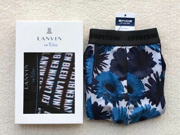 Lanvin en Bleu＆BROS ボクサーパンツ Ｌサイズ ローライズ 英字 ブラック＆花柄 ブルーブラック 2枚セット