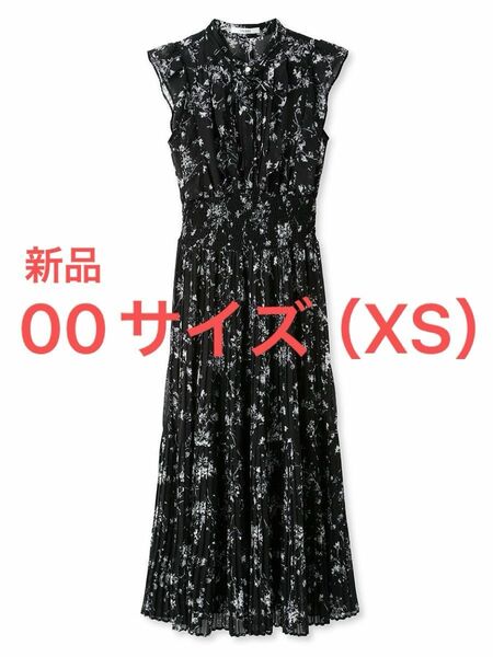 ★新品★SNIDEL スナイデル　Sustainableフリルプリントワンピース　size00 XS BLK ブラック　24SS