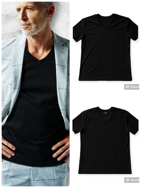 美品【AKM】SUVIN PLATINUM SMOOTH S/S V-NECK -BLACK- Tシャツ #183