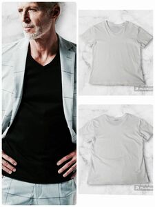 美品【AKM】SUVIN PLATINUM SMOOTH S/S V-NECK -WHITE- Tシャツ 