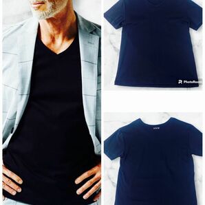 美品【AKM】SUVIN PLATINUM SMOOTH S/S V-NECK -NAVY- Tシャツ 