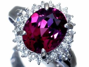 1円～【ジュエリー極】艶やかな色合い！大粒上質天然ロードライトガーネット3.71ct＆ダイヤ0.31ct 高級Pt900リング k8294ol【送料無料】