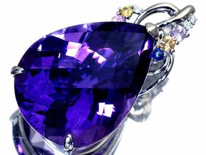 1円～【ジュエリー極】超大粒上質天然アメジスト37.48ct＆マルチサファイア0.50ct＆ダイヤ0.05ct 高級K18WGヘッド k8303ml【送料無料】