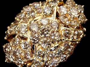 1円～【ジュエリー極】超豪華な輝き！良質天然ブラウンダイヤモンド4.00ct 高級K18YGリング k8338rr【送料無料】