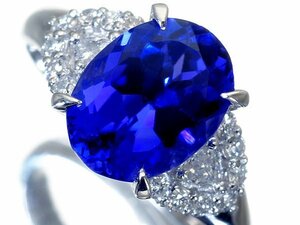 1円～【ジュエリー極】超希少宝石！大粒上質天然タンザナイト2.92ct＆ダイヤモンド0.30ct 超高級Pt900リング k8341gm【送料無料】