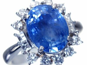 1円～【ジュエリー極】GIA鑑 スリランカ産 特大天然非加熱ブルーサファイア5.10ct＆ダイヤ0.67ct 超高級Pt900リング h6520vx【送料無料】