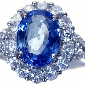 1円～【ジュエリー極】鑑/分析付 超特大 天然非加熱ブルーサファイア4.015ct＆極上ダイヤ1.34ct 超高級Pt950リング h6522irl【送料無料】の画像2