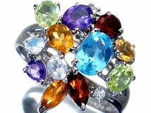 1円～【ジュエリー極】豪華カラフルデザイン！良質マルチカラー宝石＆ダイヤモンド0.04ct 高級K18WGリング k8349kl【送料無料】_画像1