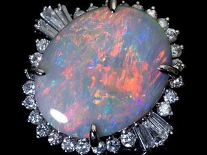 1円～【ジュエリー極】神秘的遊色湧く！大粒上質天然オパール4.85ct＆ダイヤモンド0.52ct/0.16ct 高級Pt900リング k8371Kitk【送料無料】