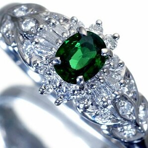 1円～【ジュエリー極】希少宝石！良質天然グリーングロッシュラーガーネット0.40ct＆ダイヤ0.22ct 高級Pt900リング k8379vv【送料無料】の画像1