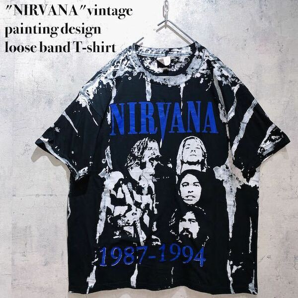 NIRVANA ニルヴァーナ カート・コバーン ビンテージ ペインティング Tシャツ 古着 黒 ブラック バンドTシャツ L 半袖 半袖Tシャツ レア