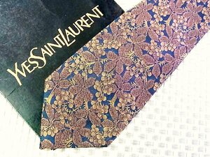 ♪1634S♪新品【刺繍 実 葉っぱ 植物 柄】サンローラン【YSL】ネクタイ