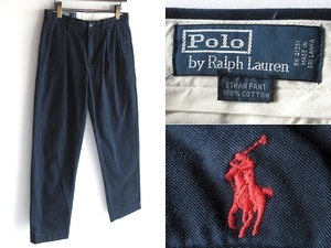 00sビンテージ Polo Ralph Lauren ラルフローレン ETHAN PANT ポロポニーロゴ刺繍 タックテーパード チノパン 30 EXCLUSIVE OF DECORATION