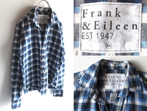Frank&Eileen フランク&アイリーン BARRY コットン チェックシャツ 開襟 ブラウス XS ブルー ネイビー USA製 ドゥーズィエムクラス取扱_画像1