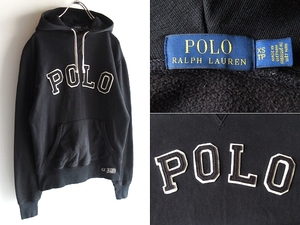 POLO RALPH LAUREN ラルフローレン レタードロゴワッペン 前V スウェットパーカー XS（JP:Sサイズ位） ブラック 黒 国内正規品