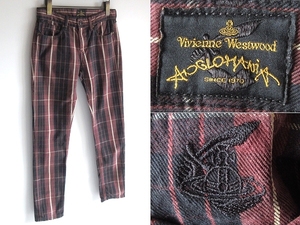 Vivienne Westwood ANGLOMANIA Vivienne Westwood Anne Glo mania o-b Logo embroidery katsulagi check pants 26 bar gun ti