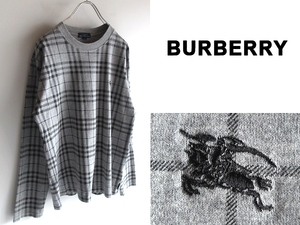 バーバリーブルーレーベル (BURBERRY BLACK LABEL バーバリーブラックレーベル前身) ホースロゴ刺繍 ノバチェック総柄 カットソー L グレー