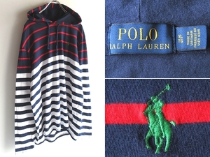 POLO RALPH LAUREN ラルフローレン ポロポニーロゴ刺繍 カットソー生地 コットン天竺 パーカー XL ネイビー レッド ホワイト 大きいサイズ