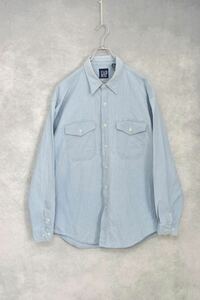 【 90s オールドギャップ 】old “ GAP &#34; シャンブレー シャツ / size ML / 90年代 chambray ペン差し 襟ダブルステッチ