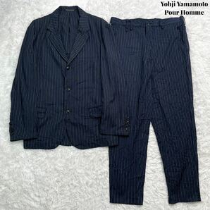 【名作】Yohji Yamamoto Pour Homme ヨウジヤマモト プールオム セットアップ スーツ シワ加工 ストライプ ジャケット スラックス 16SSの画像1