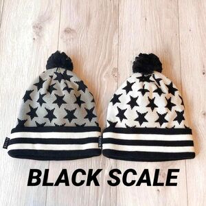 ★美品★ BLACK SCALE ブラックスケール 星柄 ボーダー ポンポン ニット帽 ニットキャップ 2個 ホワイト グレー