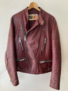 希少 ウルフレザー WOLF LEATHERS セミダブル ライダース パテッド サイズ42 70s〜80s デカジップ ボルドー 英国製 666 ルイスレザー 