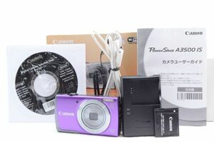 超美品★Canon キャノン PowerShot A3500 IS パープル 広角28mm 光学5倍ズーム コンパクトデジタルカメラ★元箱付き 02175