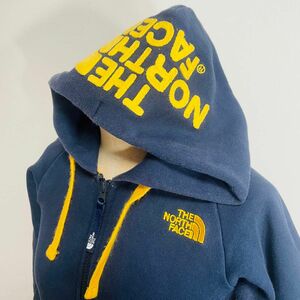 THE NORTH FACE ジップパーカー◎希少カラーデカロゴ コン色×黄色 リアビュー フルジップパーカー