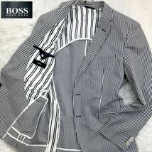 【新品タグ付未使用!!!】 HUGO BOSS ヒューゴボス テーラードジャケット ストレッチ コットン ストライプ ネイビー XXXLサイズ 54 2B_画像1