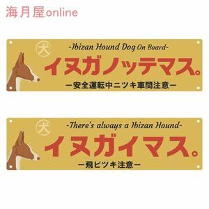 ドッグステッカー　レトロ看板風犬が乗っています　イビザンハウンド