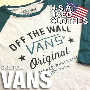 ★美品!!アメリカ直輸入★正規品★【VANS バンズ】ラグラン 七分袖 Tシャツ[メンズ L]緑×グレー スケートボード ストリートサーフ K2-676