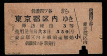 国鉄　大糸線　３等乗車券　信濃四ッ谷駅から東京都区内ゆき　駅名改称　昭和30年_画像1