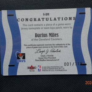 Darius Miles 2002-03 Fleer Platinum Name Plates #001/115の画像2