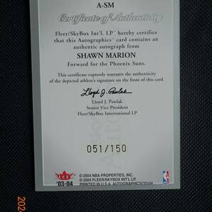 Shawn Marion 2003-04 Skybox Autographics Autographs Silver#051/150の画像2