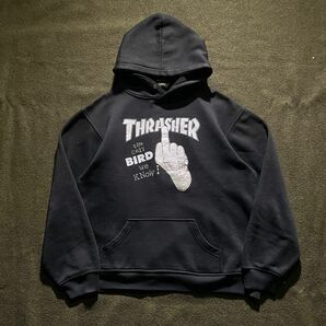 90s VINTAGE THRASHER プリントロゴフーディ　パーカー　L 相当　ブラック