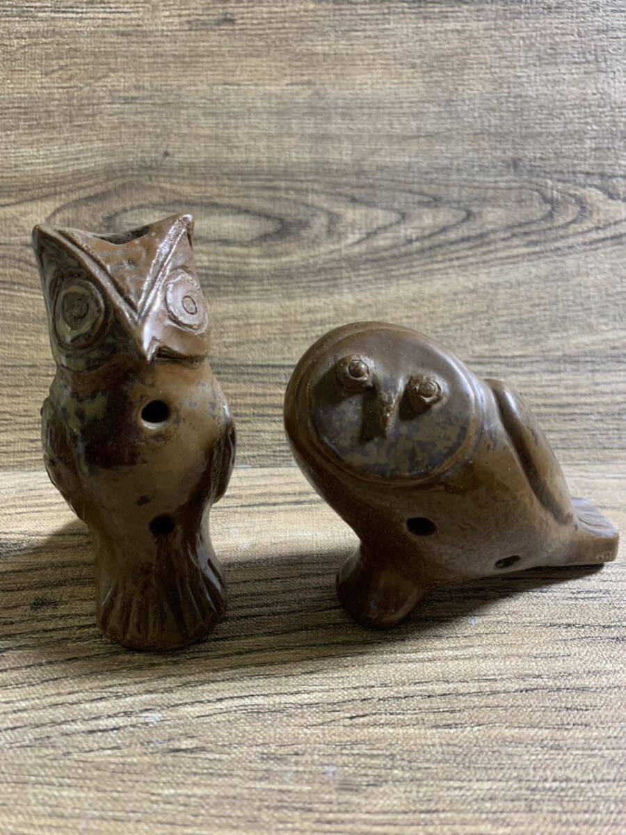 Antique owl and horned owl clay whistles, Handmade items, interior, miscellaneous goods, ornament, object