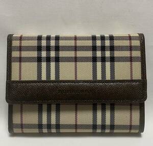 BURBERRY ★ バーバリー ★ ノバチェック ブラウンレザー 三つ折り財布 カードケース コンパクトウォレット 茶 I