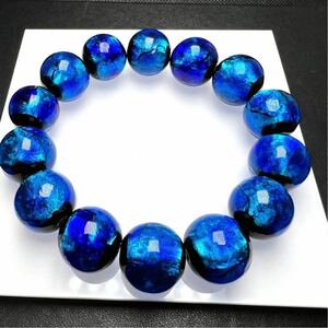 . light ho taru glass 16mm bracele .. blue tonbodama ... glass 