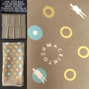 レア SILK★MACKINTOSH ポケットチーフ カーキ系ドット マルチ総柄★マッキントッシュ スカーフ ハンカチーフ バンダナ ハンカチ 絹 シルク