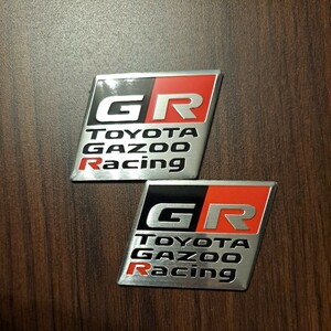 GR GAZOO RACING アルミ製ステッカー　2枚セット　シルバー　銀色