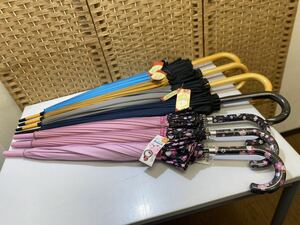 42429【自宅保管品】ノーブランド傘 雨傘 7本セット タグ付き有り 無地 キティ 紺 グレー 水色