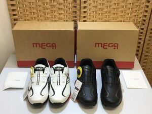 43079 未使用保管品 メガ ゴルフ フリーロック スパイクシューズ MEGAGOLF 26.5cm 4E幅 カラー違い2点おまとめ ホワイト/ブラック 箱あり