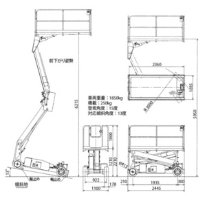 東京車両 TS‐60ZWS 傾斜対応型 高所作業車 最大床高さ6.0M  新車!!!の画像10