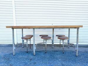 テーブル　椅子6脚　アンティーク　什器　作業台　カフェ　ビンテージ　