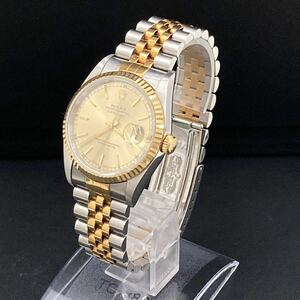 211 ロレックス デイトジャスト 16233 自動巻き メンズ 腕時計 箱 保証書付き ゴールド文字盤 コンビ 稼働品