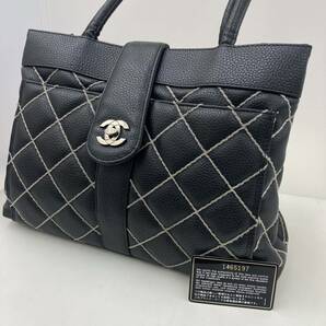 252 CHANEL シャネル ココマーク ワイルドステッチ トートバッグ ヴィンテージ ブラックの画像1