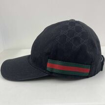 3123 GUCCI グッチ GGキャンバス シェリーライン ベースボール キャップ 帽子 L ブラック 200035 202291 レザー混_画像2